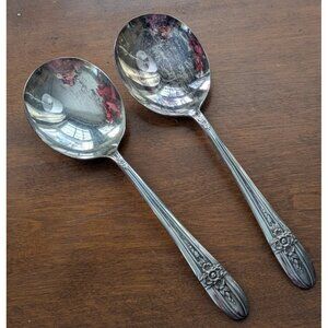2 WM Rogers Extra Plate TRIUMPH Solid Smooth Casserole Spoons 1941 Silverplate